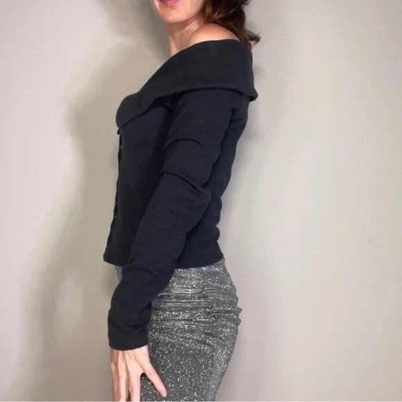 SOLD Maeve Anthropologie Ribbed Snap Up  stretchy long sleeve can off the - Picture 5 of 15